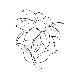 一朵花的空轮廓与花瓣 白色背景上孤立的涂鸦风格轮廓 着色卡剪贴簿的平面设计明信片概念促销活动床单生态手绘绘画插图填色草图图片