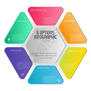 六角图表 三角图分为6个部分 业务战略项目开发计划或培训阶段部门库存动力学手绘成就插图概念营销绘画空白背景图片