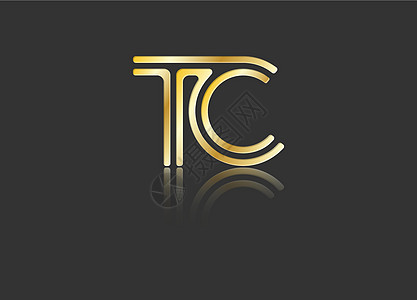 金色程式化小写字母 T 和 C 反射由单线连接 用于标志单字和创意设计绘画手绘抽象派名片库存金子标识字母插图草图图片