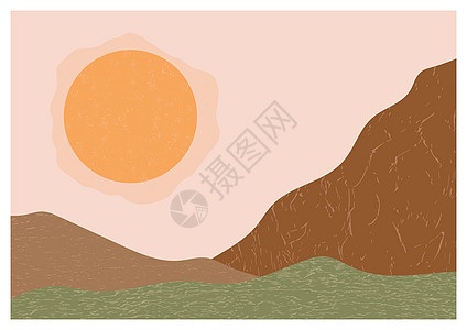 极简主义风格中的抽象风景平面样式明信片太阳插图空气草图天空地形横幅绘画领土背景图片