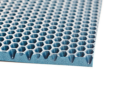 蓝色六角形穿孔 EVA乙烯醋酸乙烯酯泡沫地毯线性透视背景 有选择的焦点墙纸边缘地面蜂窝打孔六边形材料细胞地板橡皮图片