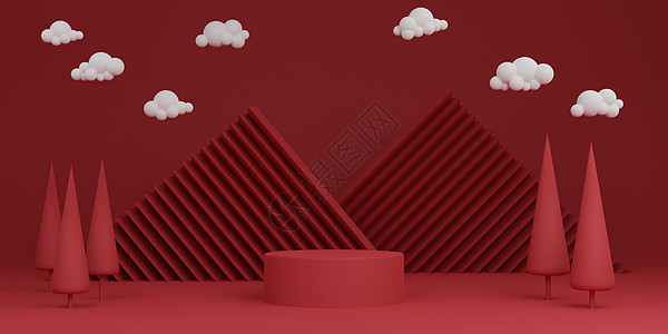产品的红色最小抽象背景圆柱讲台几何形状舞台  3d 渲染图片