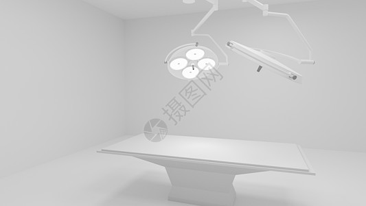 3D 手术室 配有两盏明灯和空床临床房间医院聚光灯诊所保健治疗药品工作医生图片