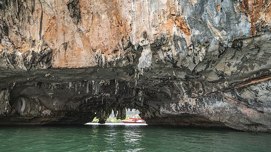 Koh Hong 泰国PhangNga湾Hong Island的Tham Lot洞穴独木舟情调皮艇岩石异国吸引力风景海景海洋地质图片