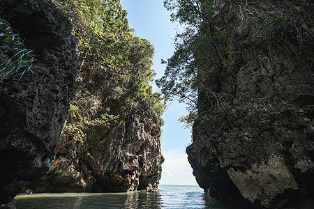 Koh Hong 泰国PhangNga湾Hong Island的Tham Lot洞穴观光热带情调岩石皮艇旅行风景悬崖吸引力异国图片