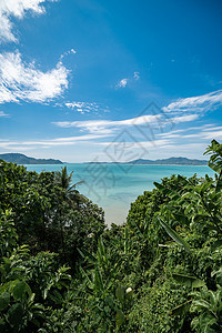 泰国普吉的热带岛屿 地表和海滩上有绿树旅行海洋假期晴天海景天堂森林海岸蓝色天空图片