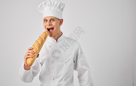 男厨师烹饪专业餐饮服务服制服快乐面包微笑商业食物工作职业男人男性面包师图片