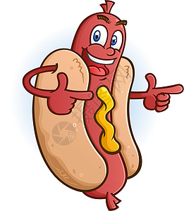 帕尼尼面包热狗卡通人物指向两个手指设计图片