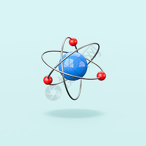 蓝色背景上孤立的 3D 原子结构图片