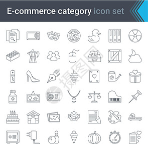 一套电子商务和在线购物 web 图标的线条样式 移动商店数字营销 高质量矢量图图片