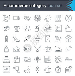 一套电子商务和在线购物 web 图标的线条样式 移动商店数字营销 高质量矢量图背景图片