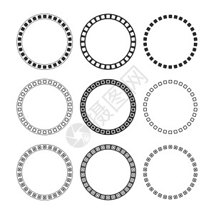 套由正方形制成的戒指 空的和填充的轮廓 用于设计的矢量图解图片