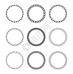 套由圆圈制成的戒指 空的和填充的轮廓 用于设计的矢量图解图片