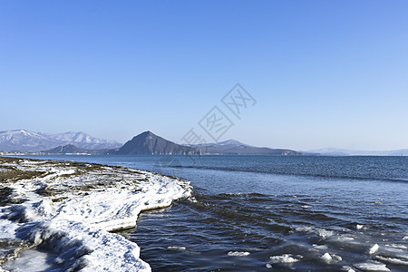 普里莫尔斯基Nakhodka湾海洋冬季风景图片