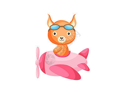 小松鼠戴着飞行员护目镜驾驶飞机 有趣的婴儿角色在飞机上飞行贺卡婴儿淋浴生日邀请室内 孤立的向量它制作图案图片