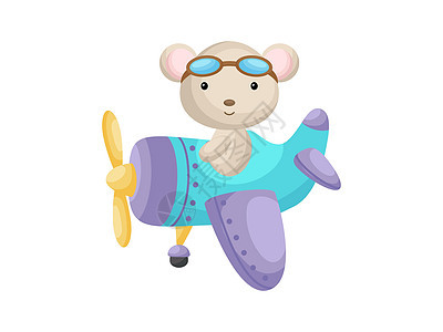 小老鼠戴着飞行员护目镜驾驶飞机 有趣的婴儿角色在飞机上飞行贺卡婴儿淋浴生日邀请室内 孤立的卡通矢量它制作图案派对卡通片孩子旅行天图片
