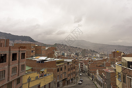 La Paz 砖房山景 玻利维亚 南美洲目的地平原建筑假期街道历史性老房子天空海拔拉丁图片
