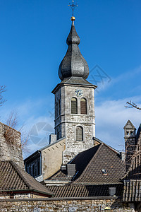 Eifel 斯托尔贝格圣卢西亚教堂塔台天空外观蓝色阳光旅游地标结构历史性信仰教会图片