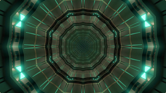 深绿色抽象隧道的 3D 插图图片