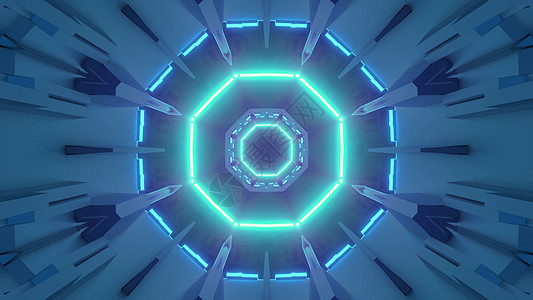 绿灯无尽隧道的 3D 插图背景图片