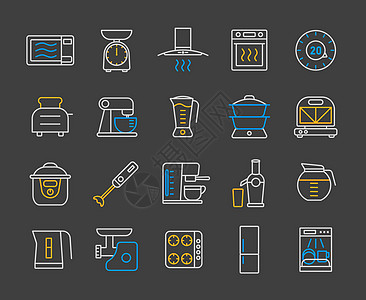 厨房电器电子设备图标 se微波烹饪机器洗碗机处理器咖啡用具电气食物火炉图片