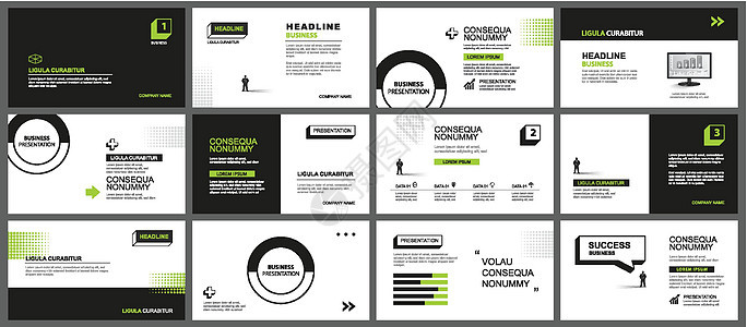 演示文稿和幻灯片布局背景 设计绿色和黑色的几何模板 用于商业主题演讲幻灯片营销传单广告模板现代风格报告信息力量基调图表工作产品界图片