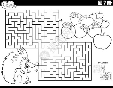 迷宫游戏与刺猬和苹果着色书 pag图片