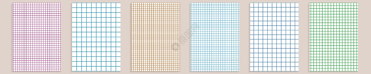 网格纸套装 抽象方形背景与彩色图表 学校 壁纸 纹理 笔记本的几何图案 在透明背景上隔离的内衬空白 A4 毫米图网格平方办公室学图片