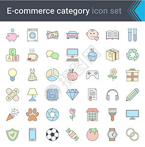 一套电子商务和网上购物 web 彩色图标的线条样式 移动商店数字营销 高质量矢量图背景图片