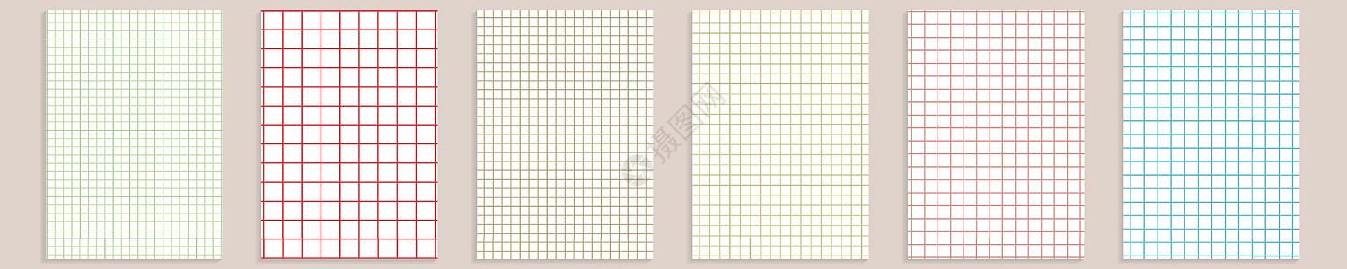 网格纸套装 抽象方形背景与彩色图表 学校 壁纸 纹理 笔记本的几何图案 在透明背景上隔离的内衬空白 A4 毫米图网格床单学生插图图片