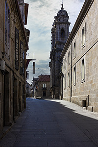西班牙加利西亚的石头建筑人行道建筑学旅行房子胡同运输鹅卵石窗户犯罪城市图片