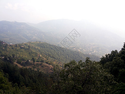 在云雾的山上 深蓝色的山地风景与雾和森林图片