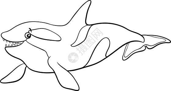 卡通逆戟鲸或虎鲸动物角色着色书页图片