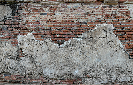 开裂的混凝土复古砖墙背景瓦砾历史性红砖石墙建筑学遗产古董损害乡村水泥图片