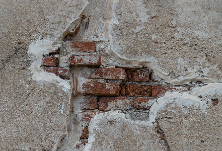 开裂的混凝土复古砖墙背景红砖历史石墙水泥艺术裂缝建筑学瓦砾古董砂浆图片