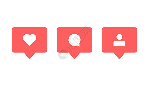 关注评论社交媒体图标 通知红色按钮 矢量平面现代泡沫图片
