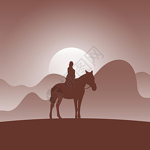 棕色渐变阴影自然背景图矢量中骑马的女人图片