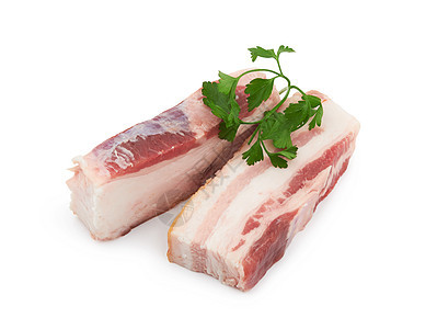 生猪肚肉 有条纹草药香菜腹部牛扒食物熏肉叶子猪肉鱼片红色背景图片