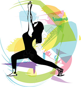 温泉公园美丽的运动适合瑜伽女人练习瑜伽草图平衡健身房插图绘画活力冥想训练女孩灵活性设计图片