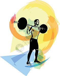 在健身房用杠铃进行举重锻炼训练重量交叉身体闲暇腹肌活动健美运动娱乐图片