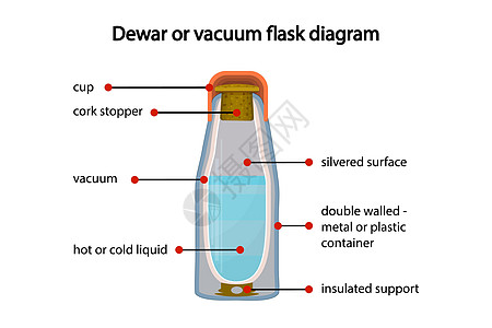 杜瓦瓶或真空瓶在白色背景上完全隔离的图表软木液体插图温度贮存杯子玻璃卡通片科学教育图片