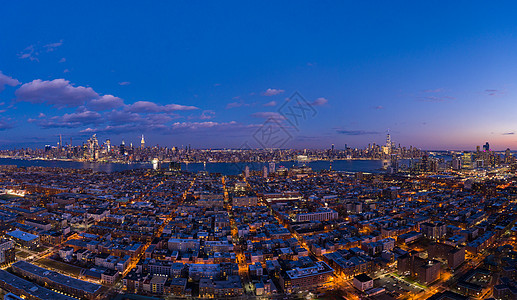 下曼哈顿 泽西和哈德逊河的城市风景 纽约 晚间黄昏 航空视图 美利坚合众国 (美国)图片