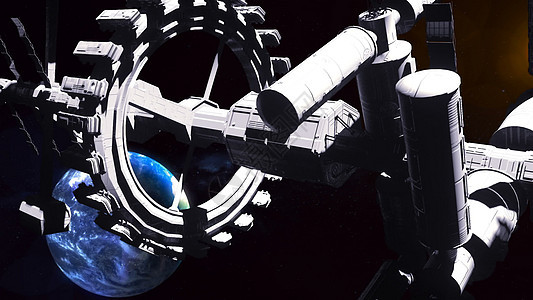 空间站飞越蓝色地球3D层的飞行3d星系宇航员进步火星小说太空人火箭航班轨道图片