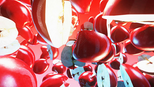 红苹果在粉红背景上落下的红色苹果 3D投影图片