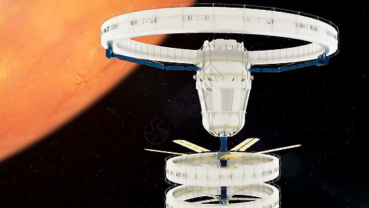 空间站环绕火星飞行 3D投影勘探车站地球渲染宇宙火箭进步货物航天飞机3d图片