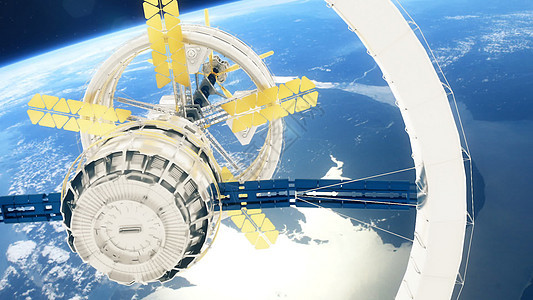 空间站环绕地球飞来飞去星星世界科幻行星飞船轨道蓝色3d联盟火箭图片