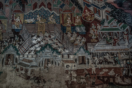 寺庙Photharam的美景画墙 讲述佛教的故事精舍佛教徒建筑学信仰金刚古董文化艺术图片