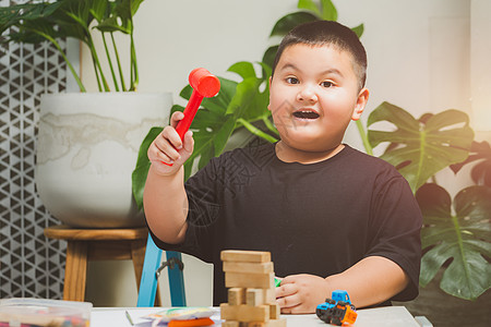 男孩在家里玩游戏房间童年教育创造力房子植物乐趣孩子幼儿园男生图片