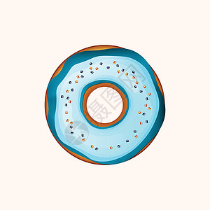 与蓝色结冰和孤立在白色背景上的五彩粉末的甜甜圈 3d 逼真的食物图标 邀请函 海报 卡片 横幅的现代设计模板 现实的矢量图草图圆图片