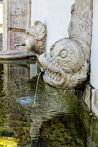 Azeitao村的贵重和多彩宝石喷泉历史性游客城市石头动物上帝雕塑自来水雕像古董图片